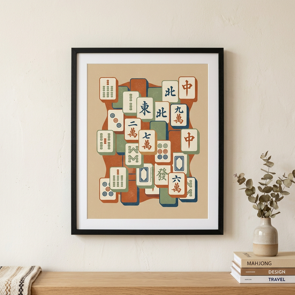 Affiche Art Mahjong - Poster Vintage de Tuiles pour Salles de Jeux (11x14)