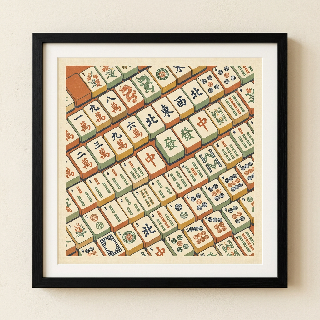 Mahjong Art Print - Vintage Tile Poster for Game Rooms (11x14)