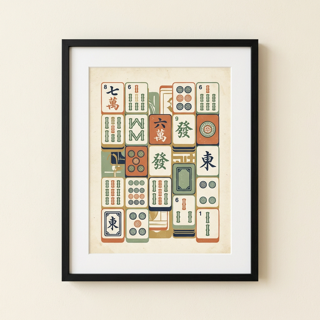 Mahjong-Kunstdruck - Vintage-Stein-Poster für Spielezimmer (11x14)
