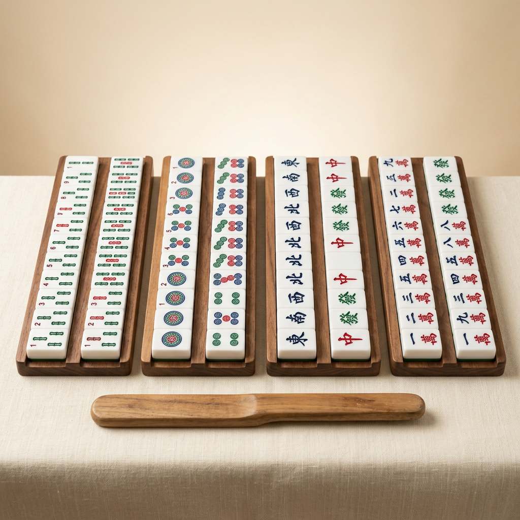 Mahjong Rack & Pusher Set - 4 Racks + Pusher for American Mahjong