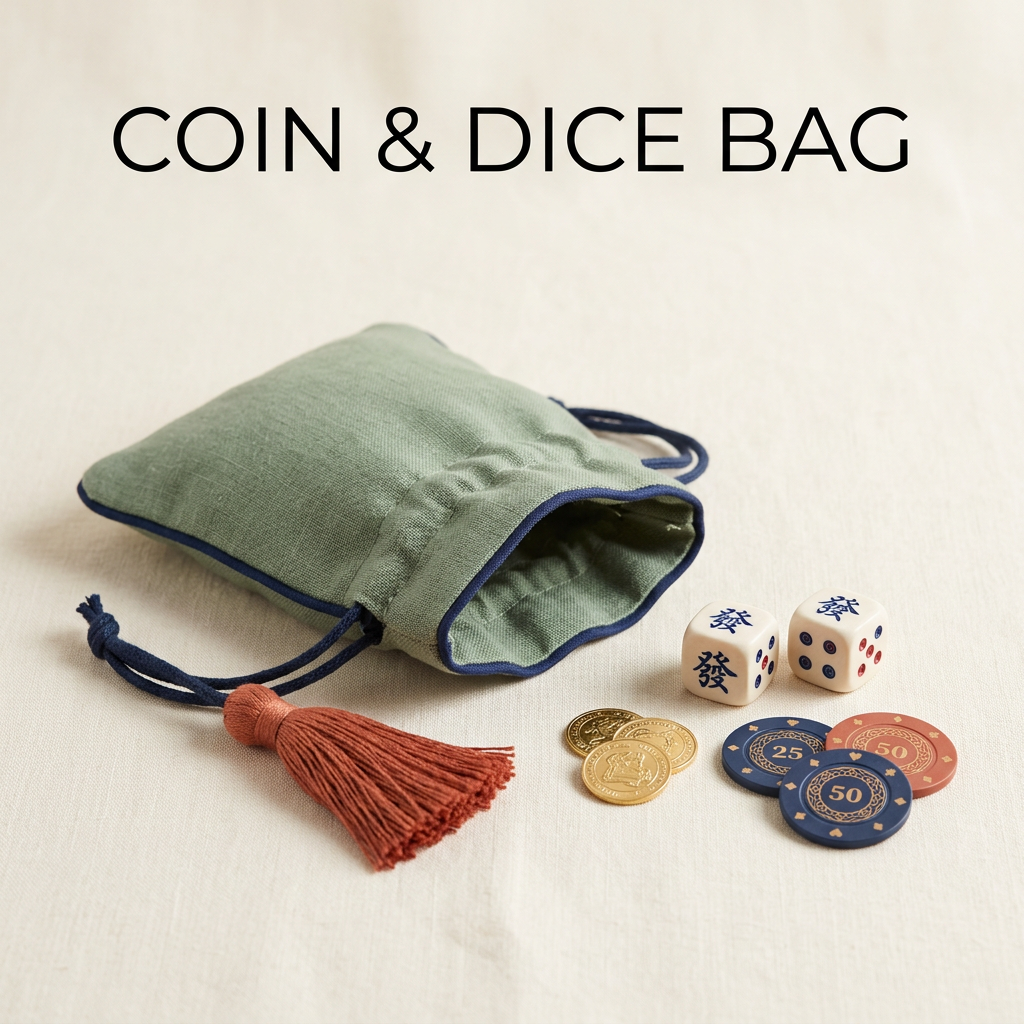 Pochette Mahjong pièces et dés — Pochon à cordon avec gland